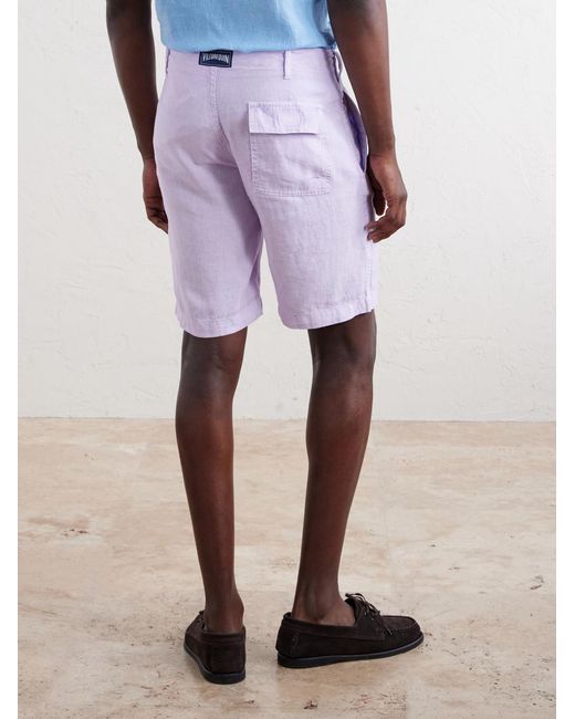 Vilebrequin Purple Straight-Leg Garment-Dyed Linen Shorts for men