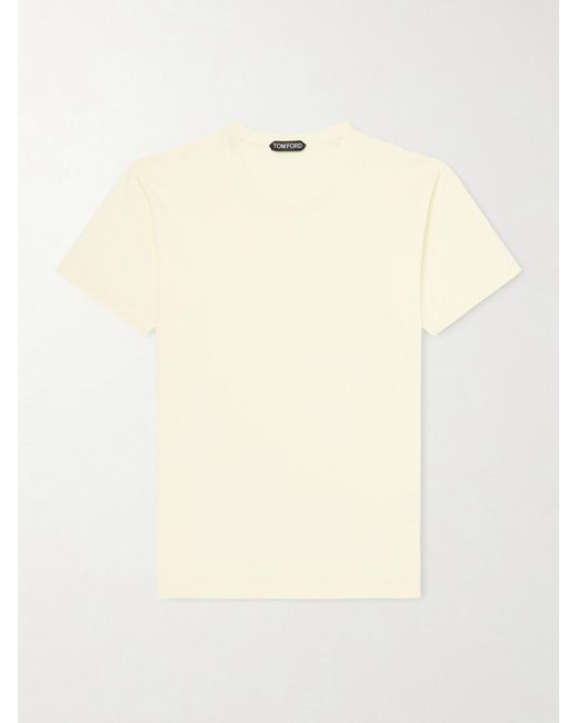 Tom Ford Natural Slim-Fit Logo-Embroidered Cotton And Silk-Blend Jersey T-Shirt for men