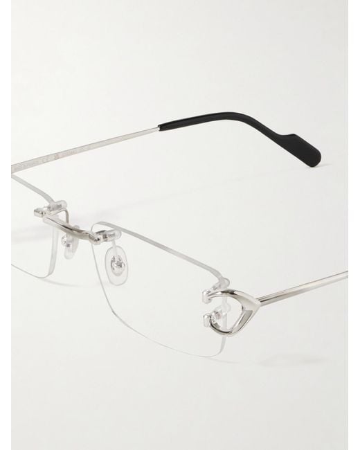 Cartier White Rimless Rectangular-Frame-Tone Optical Glasses for men