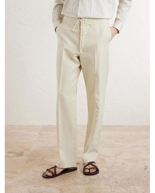 Auralee Natural Straight-Leg Wool, Cotton And Linen-Blend Oxford Drawstring Trousers for men