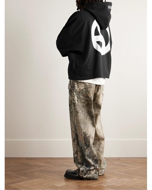 Acne Black Fester H U Logo-print Cotton-jersey Hoodie for men