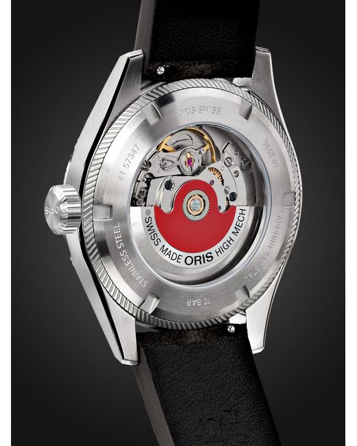 Oris Black Propilot Date Automatic 41Mm Stainless Steel And Leather Watch, Ref. No. 01 733 7805 4164-07 6 20 04Lc for men