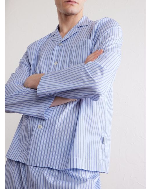 Tekla Blue Camp-Collar Striped Organic Cotton Pyjama Shirt for men