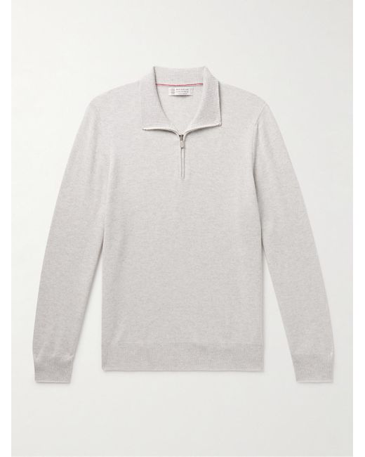Brunello Cucinelli White Cashmere Half-zip Sweater for men