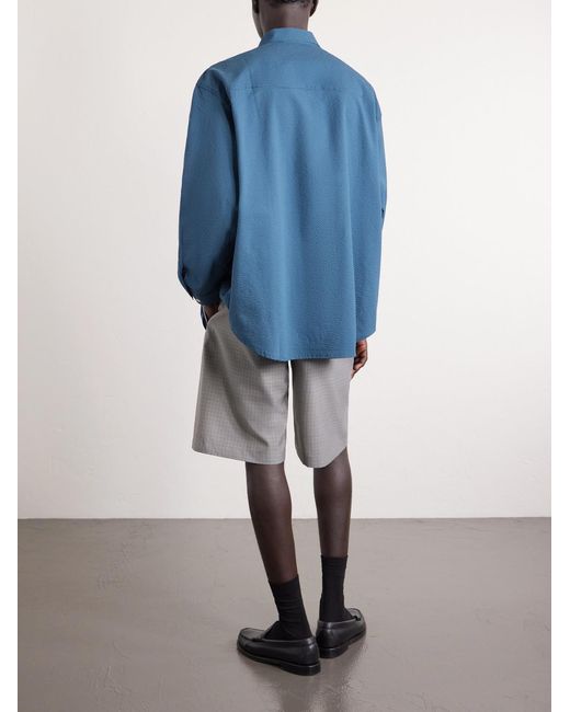 (w)taps Blue Checked Seersucker Shirt for men