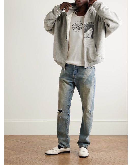Enfants Riches Deprimes Gray Assemblage Appliquéd Printed Cotton-Jersey Zip-Up Hoodie for men