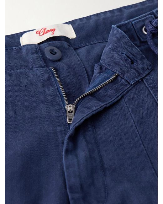 CHERRY LA Blue Parachute Wide-Leg Herringbone Cotton Trousers for men