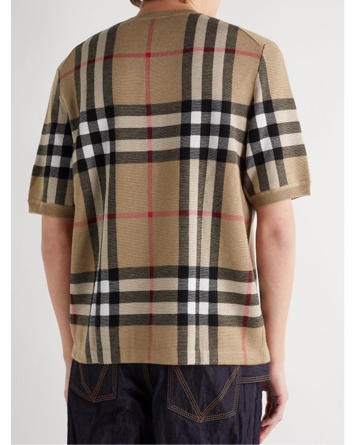Burberry Natural Checked Birdseye Silk And Wool-blend T-shirt for men