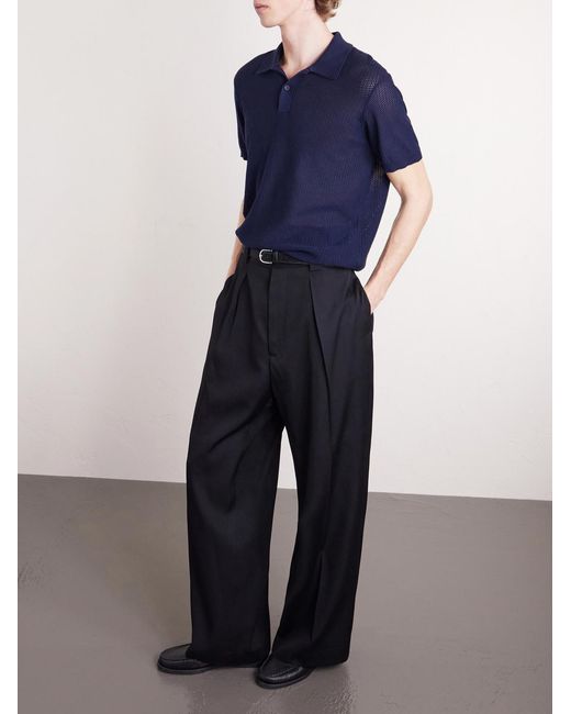 Mr P. Blue Honeycomb-knit Organic Cotton Polo Shirt for men