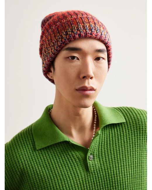 The Elder Statesman Red Cosmica Ranger Ribbed Cashmere Beanie