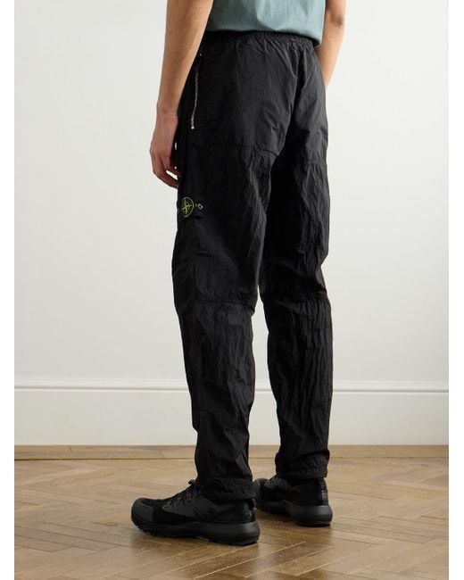 Stone Island Black Straight-Leg Logo-Appliquéd Econyl Nylon Metal Trousers for men