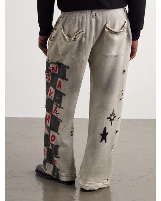 Satoshi Nakamoto White Get What I Want Printed Embellished Distressed Cotton-jersey Sweatpants for men