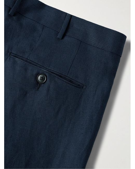 Zegna Blue Slim-fit Oasi Lino Twill Suit Trousers for men