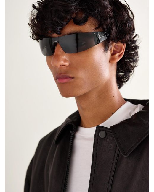 Gucci Gray Wrap-around Acetate Sunglasses for men