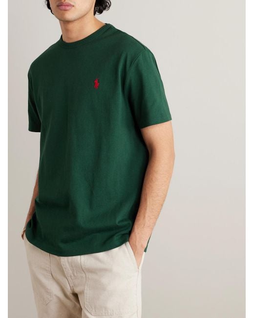 T-shirt in jersey di cotone con logo ricamato di Polo Ralph Lauren in Green da Uomo