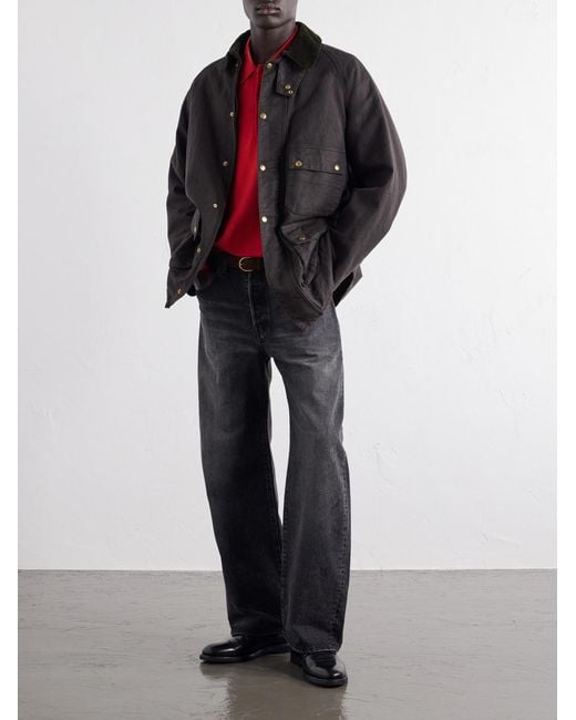 A.PRESSE Black Corduroy-Trimmed Cotton-Blend Jacket for men