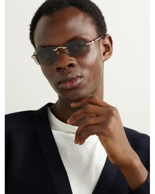 Gucci Brown Rimless Rectangular-Frame-Tone And Tortoiseshell Acetate Sunglasses for men
