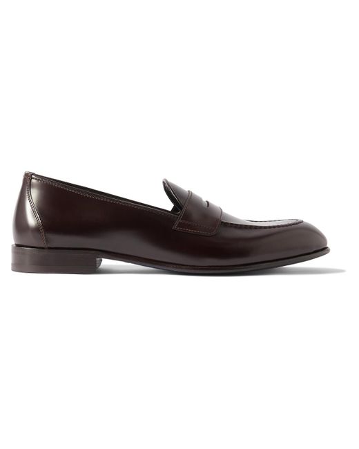 Brioni Brown Glossed-leather Penny Loafers for men