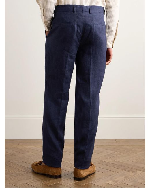Brunello Cucinelli Blue Slim-Fit Pleated Linen Suit Trousers for men
