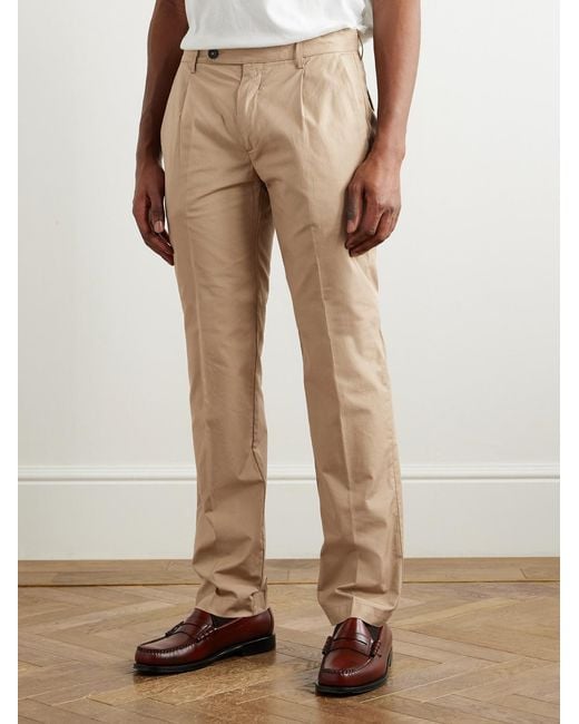 Massimo Alba Natural Slim-Fit Straight-Leg Pleated Cotton Trousers for men