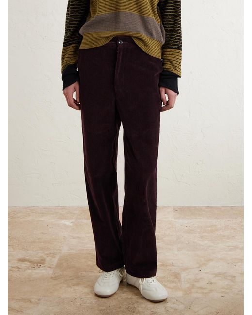 The Elder Statesman Purple Straight-Leg Cotton-Corduroy Trousers for men