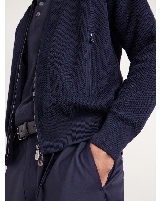 Piacenza 1733 Blue Slim-Fit Honeycomb-Knit Cotton Bomber Jacket for men