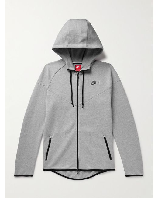Nike Gray Logo-print Cotton-blend Tech Fleece Zip-up Hoodie for men