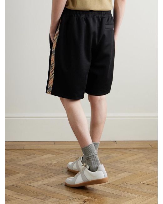 Burberry Black Straight-Leg Checked Jacquard-Knit Trimmed Tech-Jersey Shorts for men