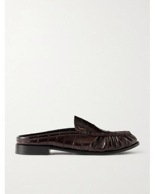 Saint Laurent White Le Loafer Logo-Embellished Eel Mules for men