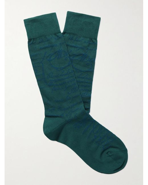 Berluti Socken aus einer Baumwollmischung in Jacquard-Strick in Green für Herren