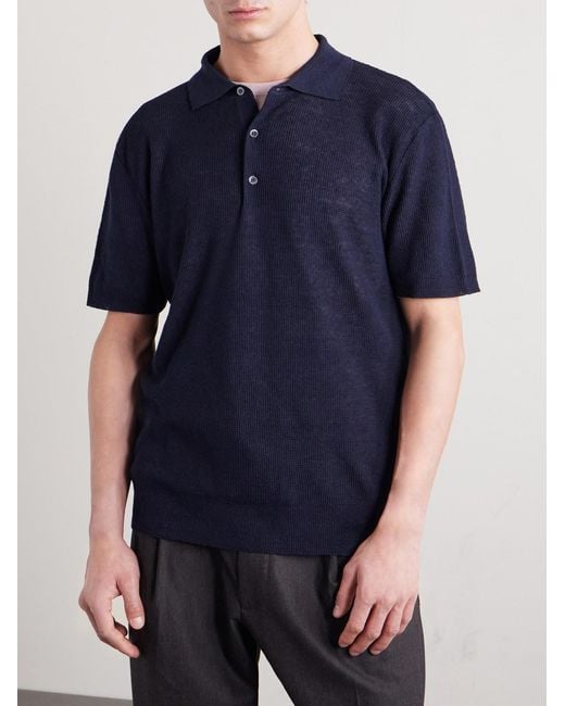 Barena Blue Waffle-knit Linen And Cotton-blend Shirt for men