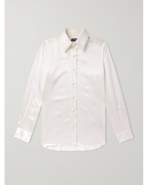Tom Ford Natural Cutaway-collar Silk-satin Shirt for men