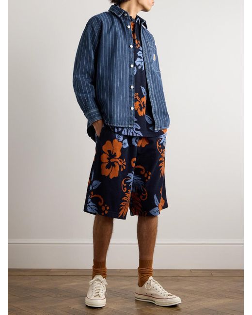 Maison Kitsuné Blue Wide-leg Cotton-blend Terry-jacquard Shorts for men