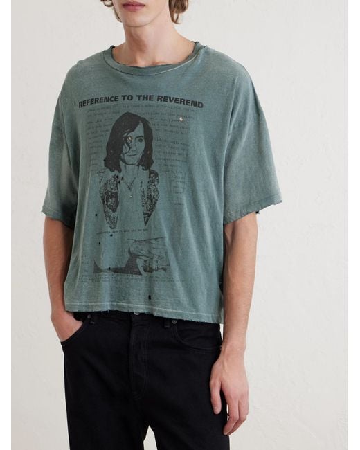 Enfants Riches Deprimes Blue Reverend Printed Distressed Cotton-Jersey T-Shirt for men