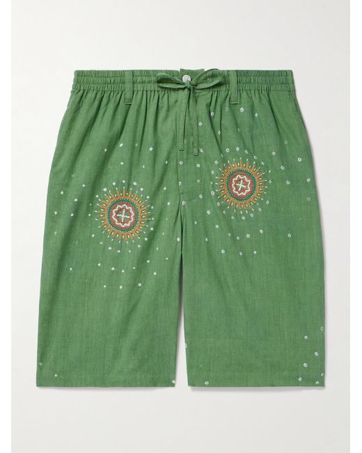 Kardo Green Straight-leg Embroidered Cotton Drawstring Shorts for men