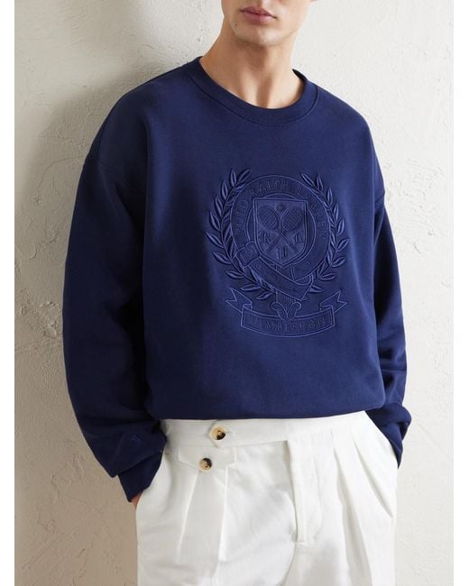 Polo Ralph Lauren Blue Wimbledon Logo-Embroidered Cotton Sweatshirt for men