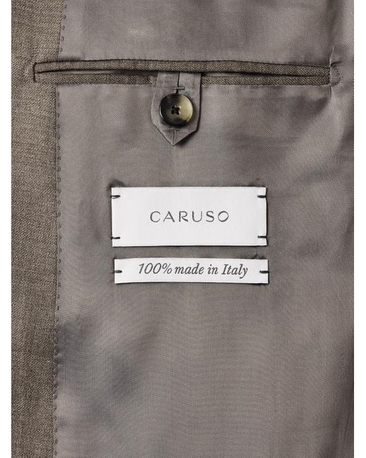 Caruso Brown Double-Breasted Wool-Twill Suit Jacket for men