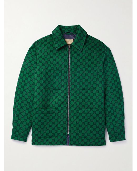 Gucci Bomberjacke aus wattiertem Wollfilz mit Logomuster in Green für Herren