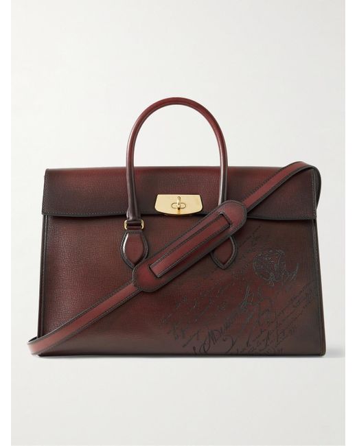 Berluti Brown E'mio Scritto Venezia Leather Briefcase for men
