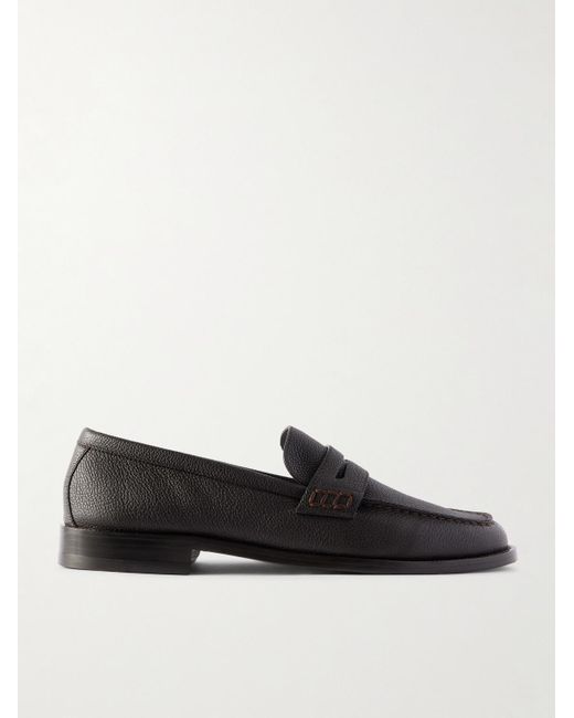 Manolo Blahnik Perry Pennyloafers aus vollnarbigem Leder in Black für Herren
