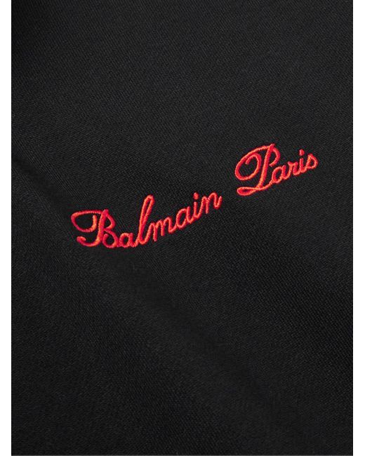 Balmain Black Logo-embroidered Cotton-jersey Hoodie for men