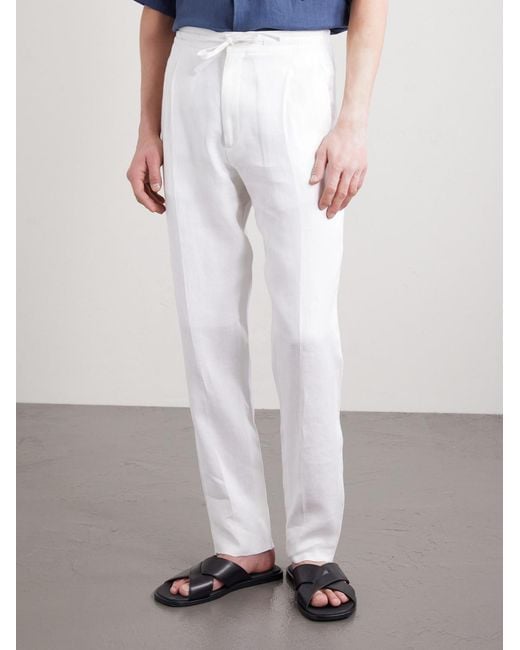 Lardini White Tapered Linen Drawstring Trousers for men