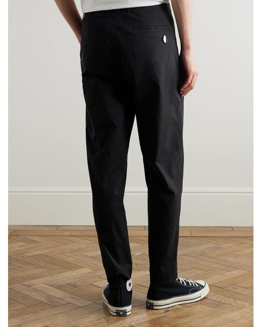 Folk Black Assembly Straight-Leg Pleated Cotton-Blend Seersucker Trousers for men