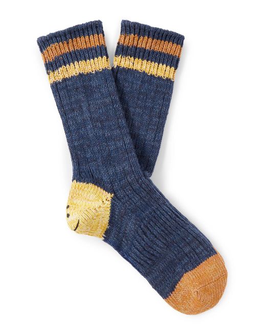 Kapital Blue Intarsia Cotton And Hemp-Blend Socks for men