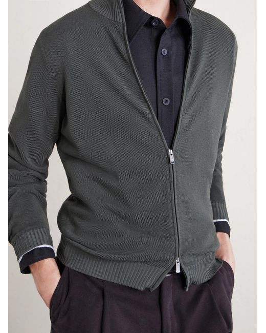 Fedeli Gray Cotton Zip-up Sweater for men