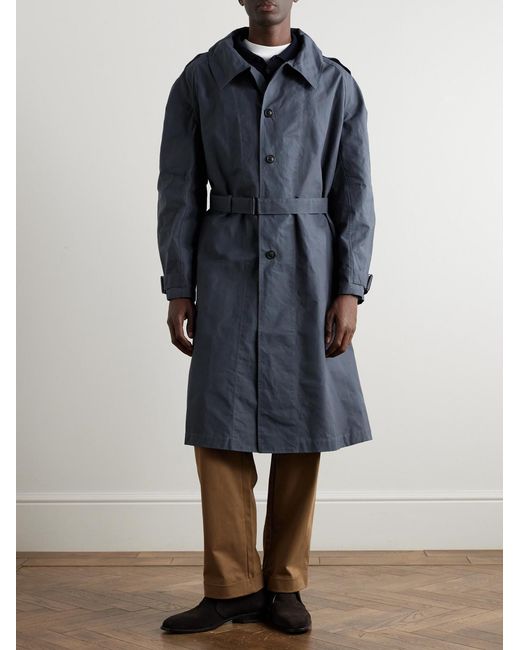 Ghiaia Blue Belted Waxed Cotton-Canvas Trench Coat for men