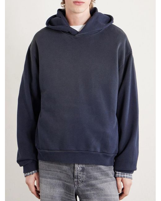 Acne Blue Franziska Garment-dyed Distressed Logo-print Cotton-blend Jersey Hoodie for men