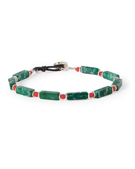 Peyote Bird Green Gareth Silver Multi-stone Beaded Bracelet for men