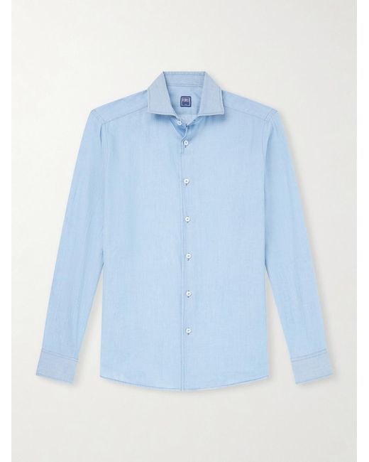 Fedeli Blue Sean Cotton-chambray Shirt for men