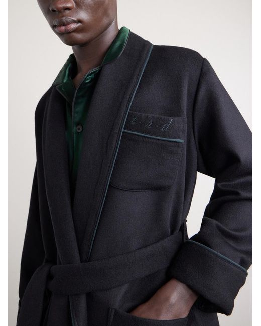 Enfants Riches Deprimes Black Logo-embroidered Belted Wool And Cashmere-blend Robe for men